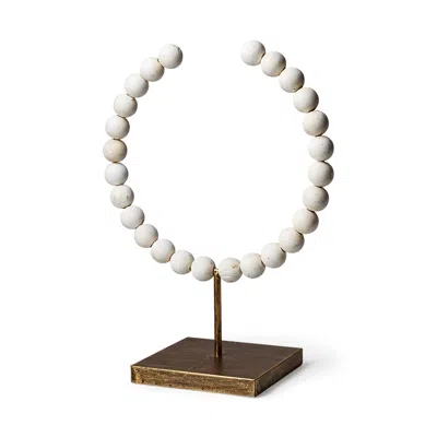Homezia 16" White And Gold Wood And Metal Modern Abstract Tabletop Sculpture