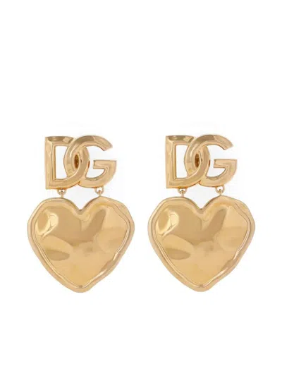 Dolce & Gabbana Drop Earrings With Hearts And Dg Logo In Grey