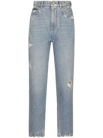Dolce & Gabbana 'amber' Light Blue Jeans With Rips In Cotton Denim Woman In Blue