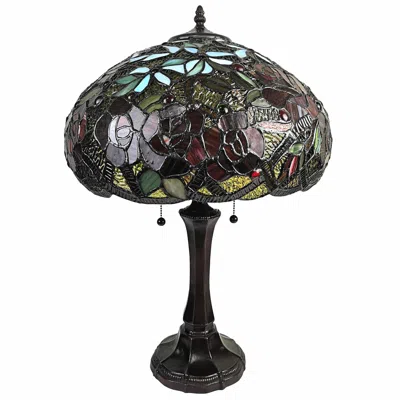 Homezia 24" Dark Brown Metal Two Light Candlestick Table Lamp With Red Dome Shade