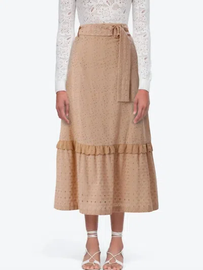 Emily Lovelock Margaret Eyelet Midi Skirt In Beige In Beige