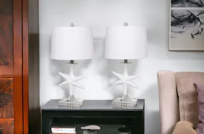 Homezia Set Of Two White Coastal Starfsh Table Lamps