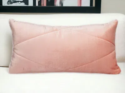 Homezia Quilted Pink Velvet Lumbar Throw Pillow