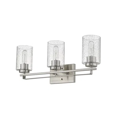Homezia Silver Metal And Textured Glass Three Light Wall Sconce