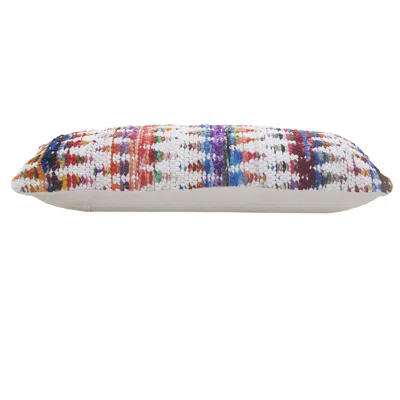 Homezia 14" X 36" White Red Blue Orange And Green 100% Cotton Geometric Zippered Pillow