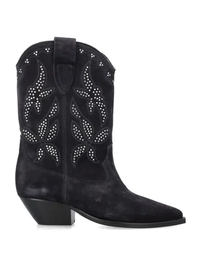 Isabel Marant Duerto Studded Suede Cowboy Boots In Faded Black Silver