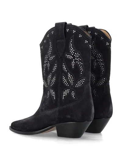 Isabel Marant Duerto Studded Suede Cowboy Boots In Faded Black Silver