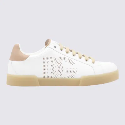 Shop Dolce & Gabbana White And Beige Sneakers