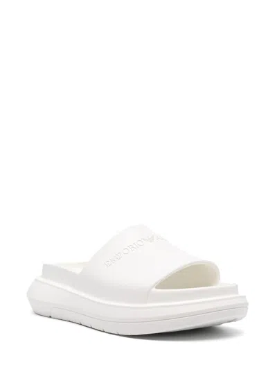 Emporio Armani Logo-embossed Slides In Beige