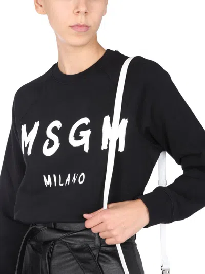 Shop Msgm Sweatshirt With Brushed Logo Print In Black