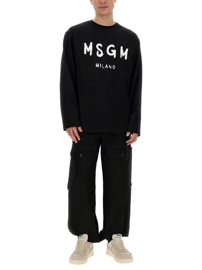 Shop Msgm T-shirt With Brushed Logo In Black