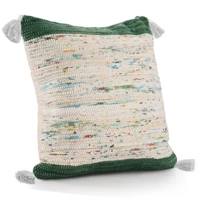 Homezia 20" X 20" Green And Off-white 100% Cotton Abstract Zippered Pillow