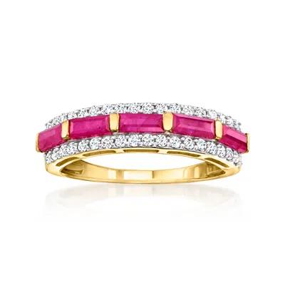 Ross-simons Ruby And . Diamond Ring In 14kt Yellow Gold In Red