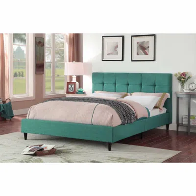 Homezia Solid Wood Queen Tufted Turquoise Upholstered Juteno Bed