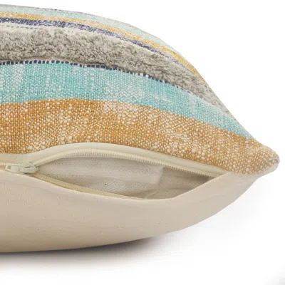 Homezia 14" X 36" Orange Turquoise Gray Blue And White 100% Cotton Striped Zippered Pillow