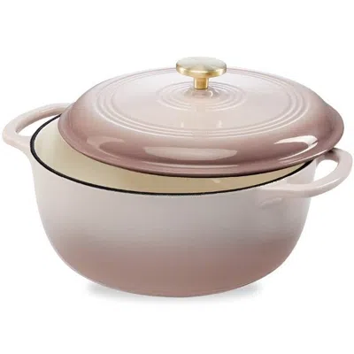 Quikfurn 6 Quart Large Pink Beige Off-white Enamel Cast-iron Dutch Oven Kitchen Cookware