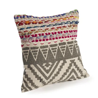 Homezia 18" X 18" Blue And Beige Geometric Cotton Blend Zippered Pillow