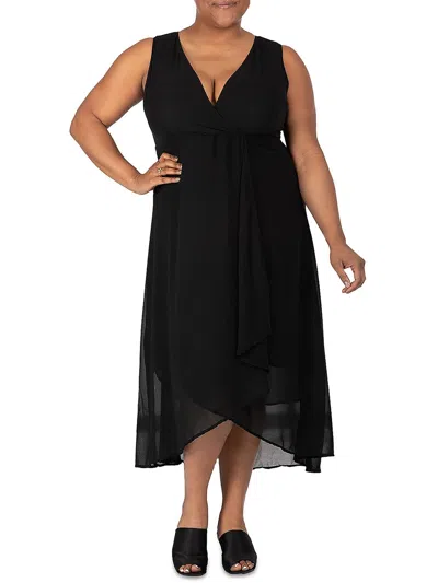 Standards & Practices Faux Wrap Midi Dress In Black