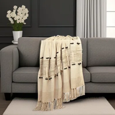 Homezia Beige Woven Cotton Abstract Throw Blanket