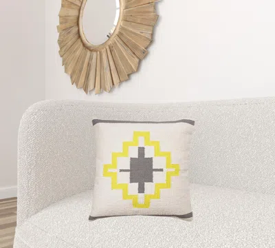 Homezia 20" X 20" Gray White And Yellow 100% Cotton Geometric Zippered Pillow
