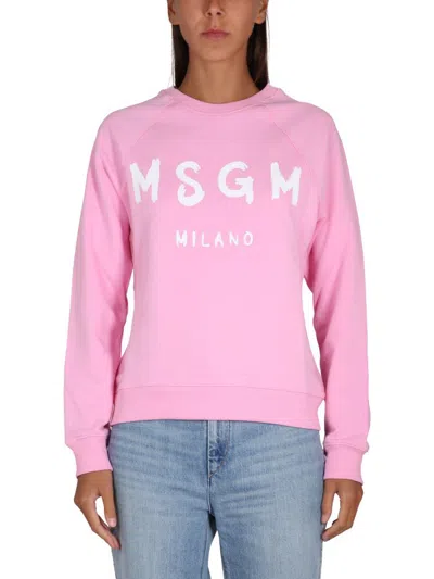 Shop Msgm Sweatshirt With Brushed Logo In Pink