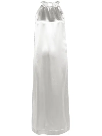 Loulou Studio Morene Metallic Silk-blend Charmeuse Midi Dress In Grey