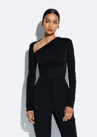 Lapointe Jersey Asymmetrical Ruched Top In Black