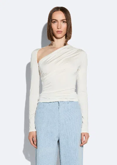 Lapointe Jersey Asymmetrical Ruched Top In Cream