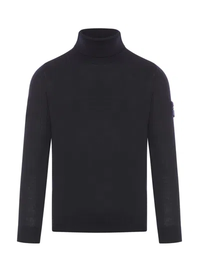 Stone Island Compass Logo Turtleneck Sweater In Black