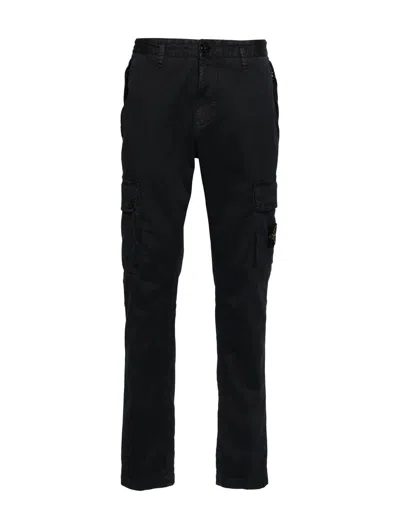 Stone Island Compass-motif Cotton Tapered Trousers In Black