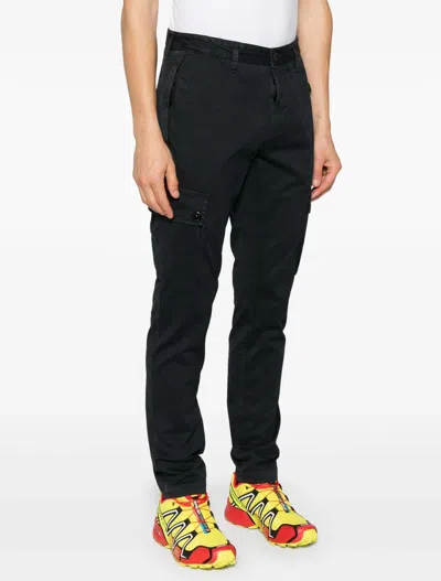 Stone Island Compass-motif Cotton Tapered Trousers In Black
