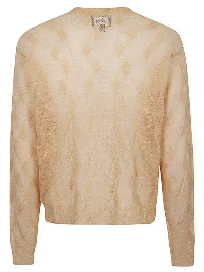 Stussy Wool Blend Crew Neck Jumper With Geometric Pattern In Beige