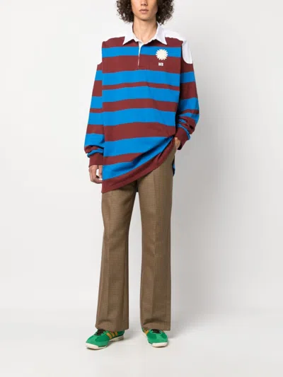 Shop Wales Bonner Striped Cotton Polo Shirt In Blue