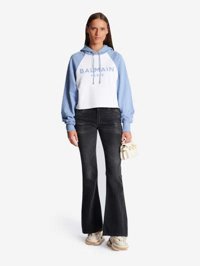 Shop Balmain Cropped Logo Sweatshirt In Printed Motif On The Front