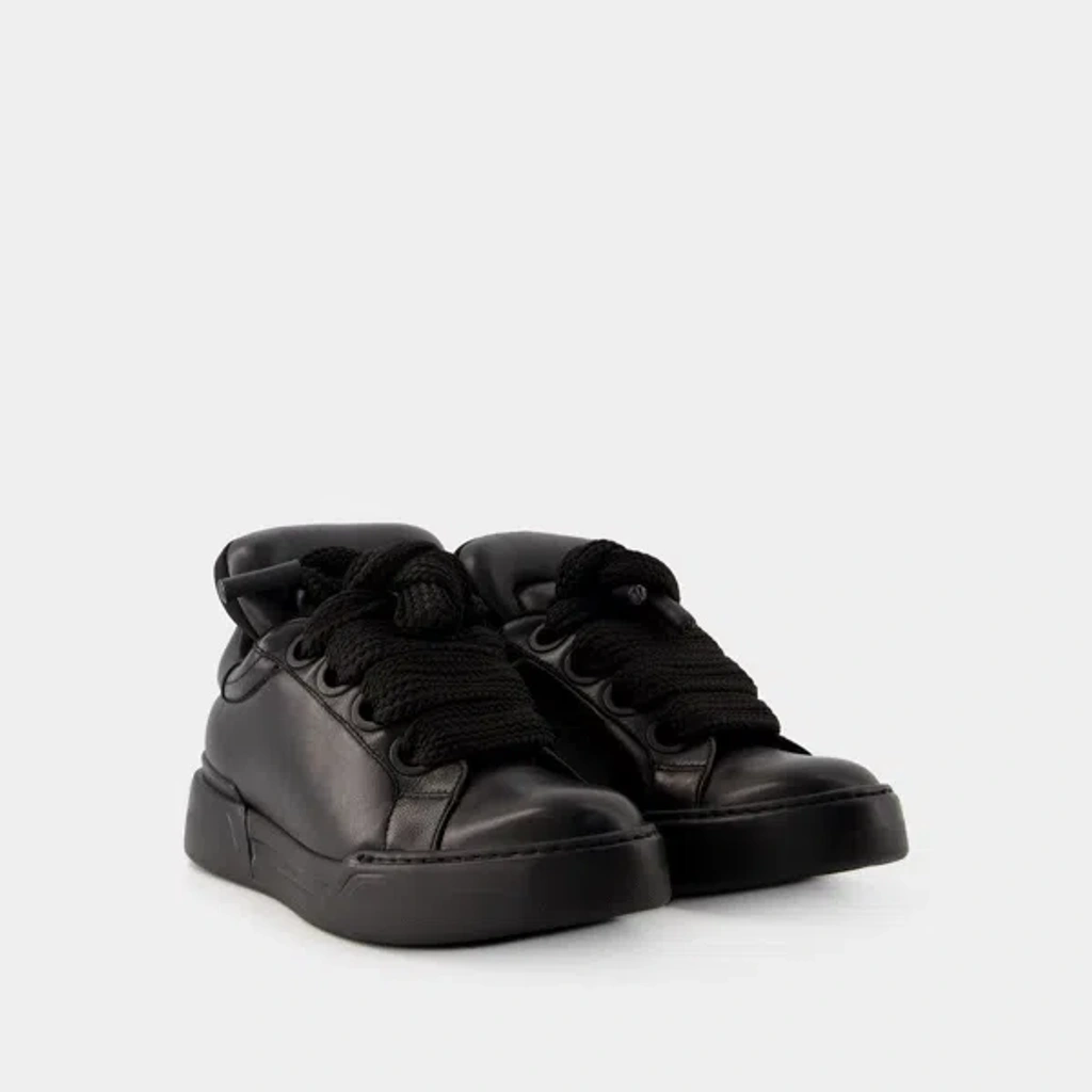 Dolce & Gabbana Nappa Leather Mega Skate Sneakers In Black