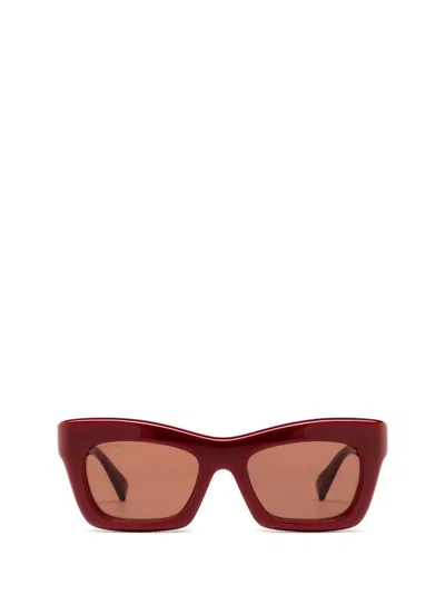 Gucci Rectangle-frame Sunglasses In Brugundy