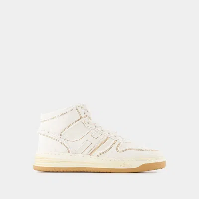 Hogan Contrast-stitch High-top Sneakers In Beige