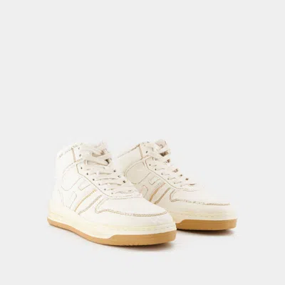 Hogan Contrast-stitch High-top Sneakers In Beige