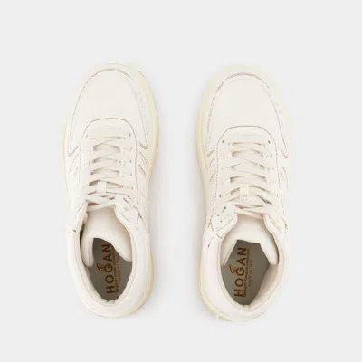 Hogan Contrast-stitch High-top Sneakers In Beige