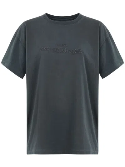Maison Margiela Womens Washed Black Brand-embroidered Faded-wash Cotton-jersey T-shirt In Black