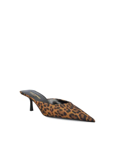 Saint Laurent Barbara 55 Animal-print Grosgrain Mules In Natural Coat