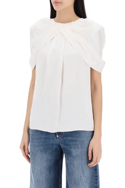 Shop Stella Mccartney Satin Blouse With Petal Sleeves In White