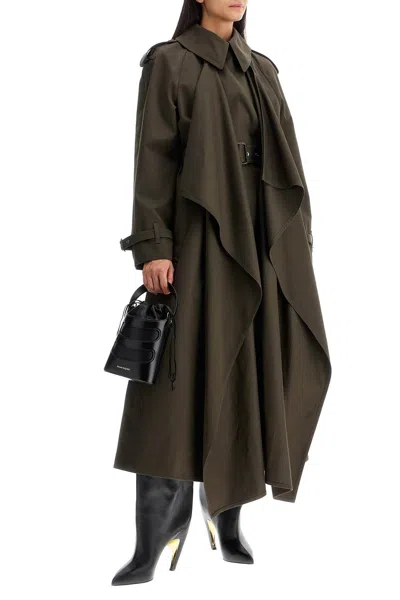 Shop Alexander Mcqueen Double Breasted Trench Coat With Draped