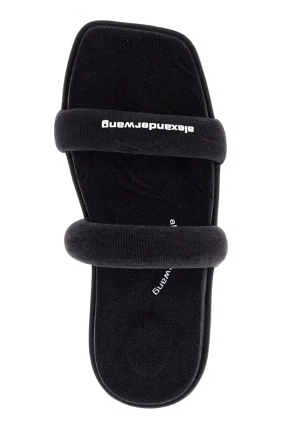 Alexander Wang Jay Denim Slide Sandal In Grey Aged