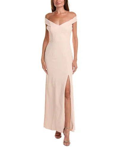 The Dessy Group Dessy Collection Off-the-shoulder Gown In Beige