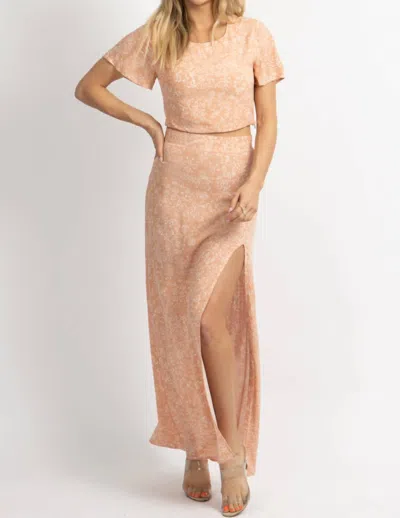Levee Woven Print Maxi And Crop Set In Apricot In Beige