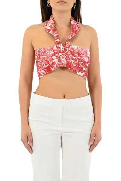 PHILOSOPHY DI LORENZO SERAFINI TOILE DE JOUY RADZMIR CROP TOP IN RED-WHITE 