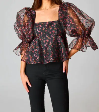Buddylove Puff Sleeve Peplum Top In Black In Black
