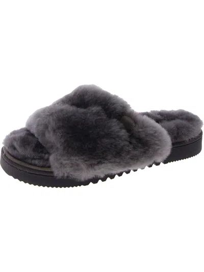 Fireside By Dearfoams Womens Faux Fur Slip-on Slide Sandals In Grey