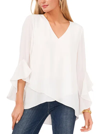 Vince Camuto Flutter Sleeve Crossover Top In White
